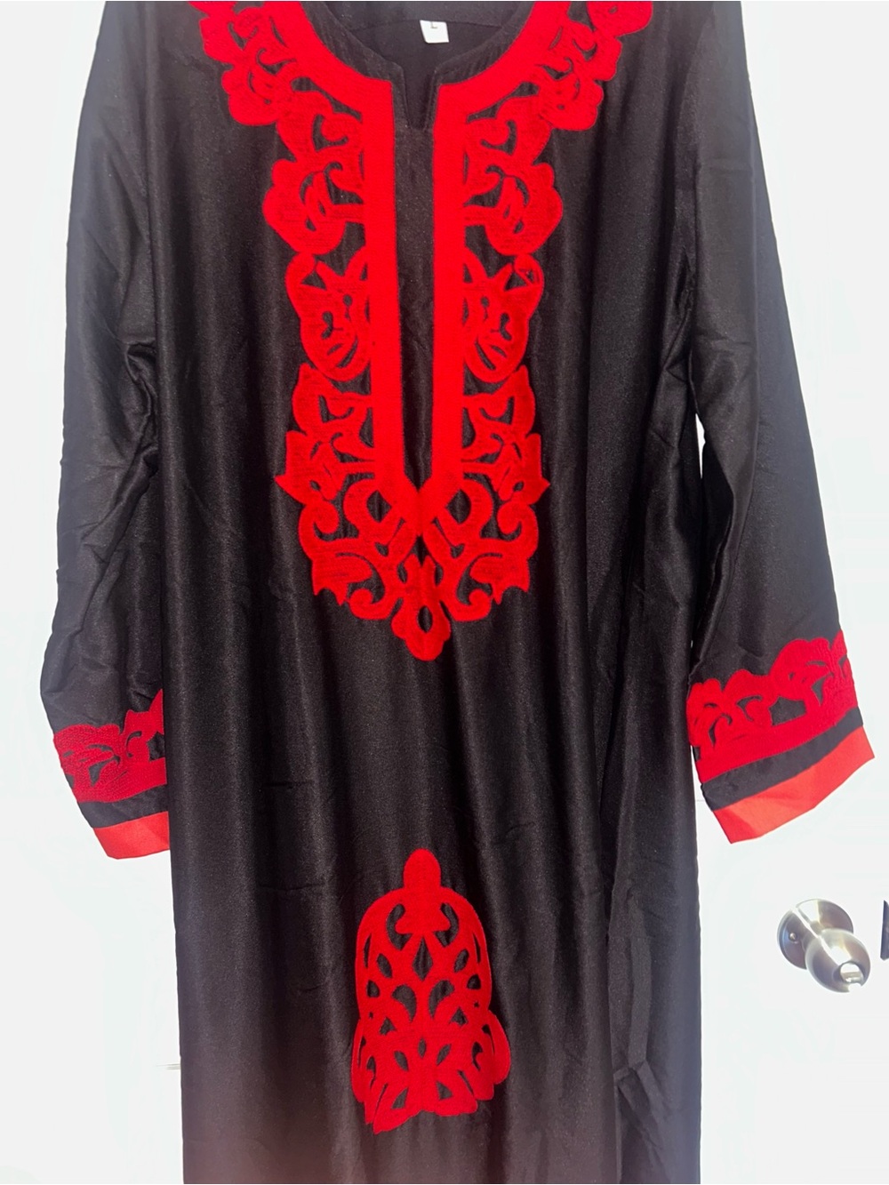 Black Abaya with Bold Red Embroidery
